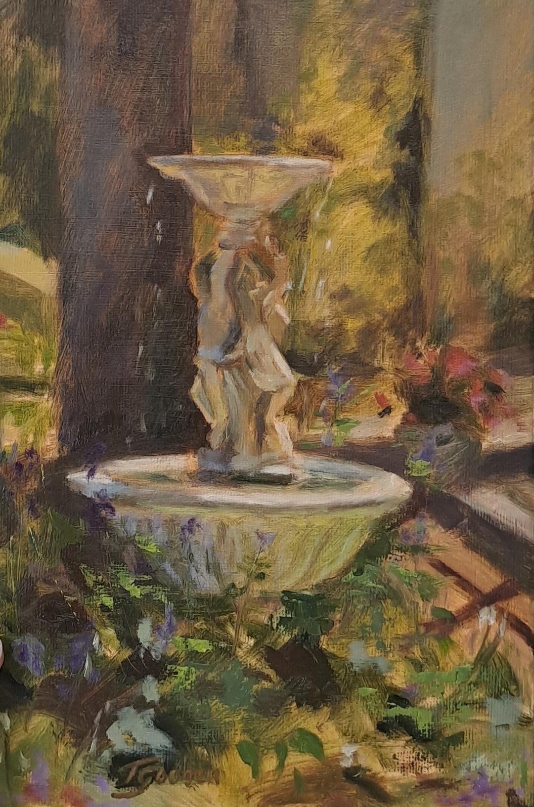 Fountain at Fleur Cafe, oil on canvas, 2023