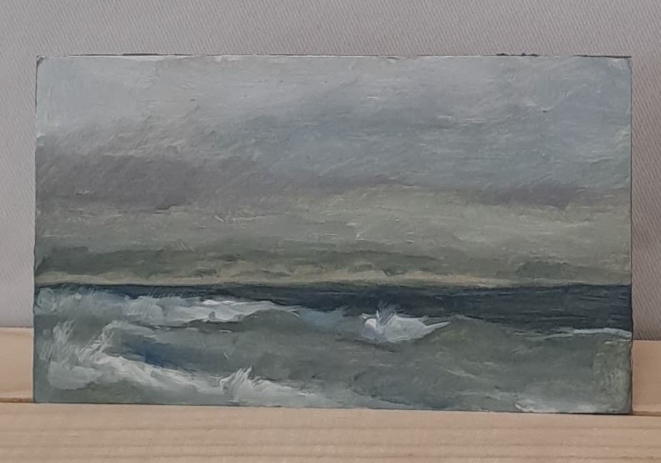 Making waves in Jeffery's bay, oil on board, 2022