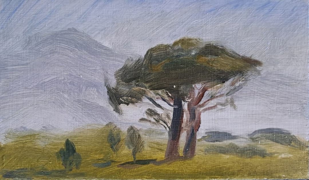 Misty morning, oil on board, 2026