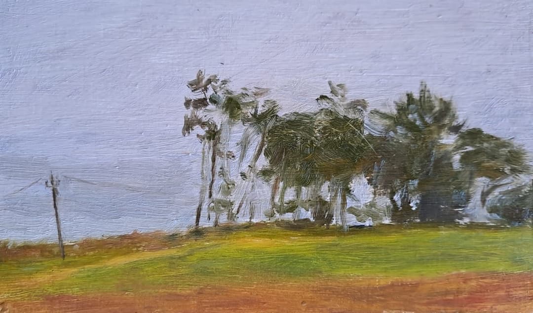Storm looming, oil on board, 2026