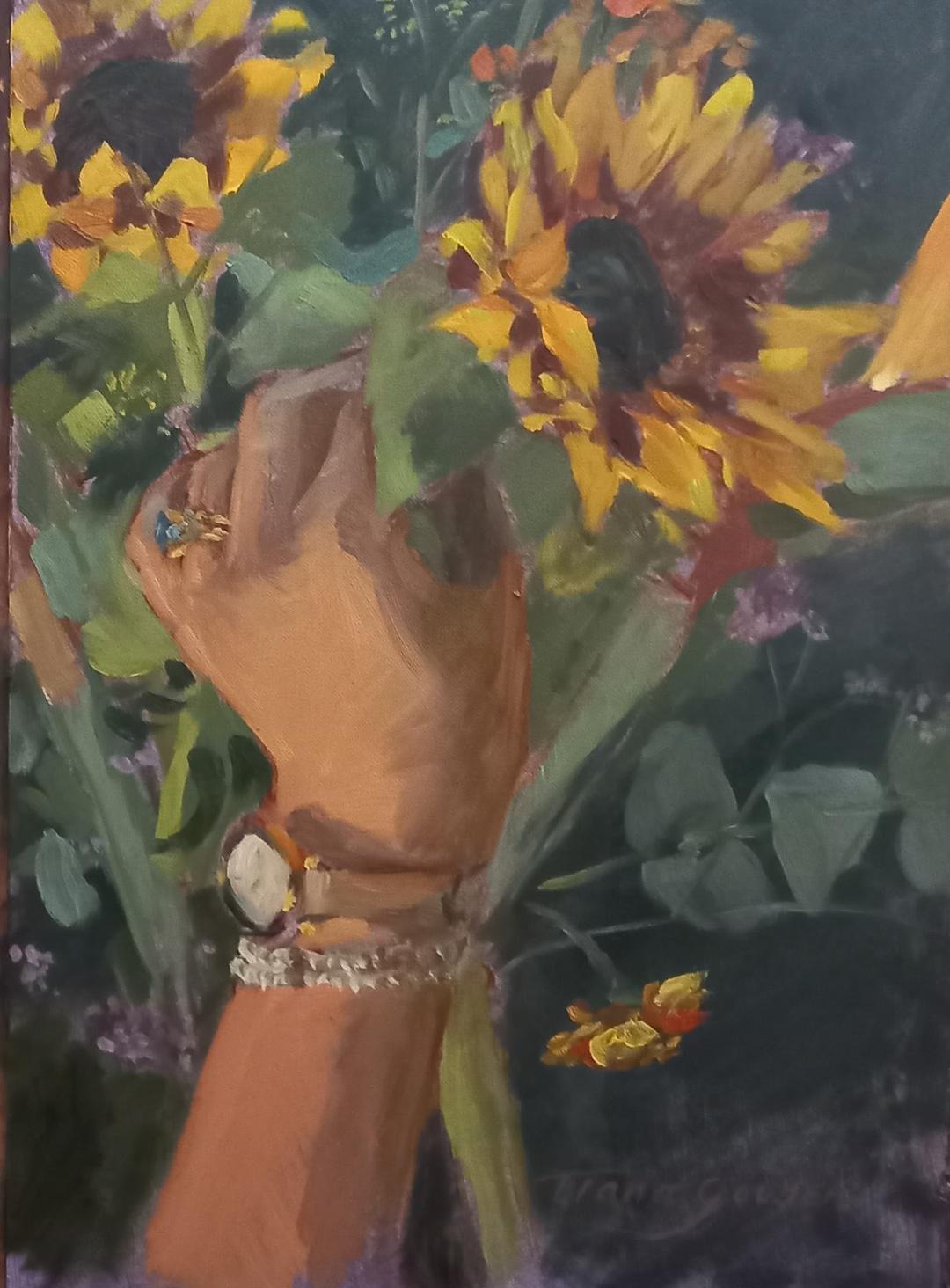 Sunflower treasure, oil on oil primed paper, 2022