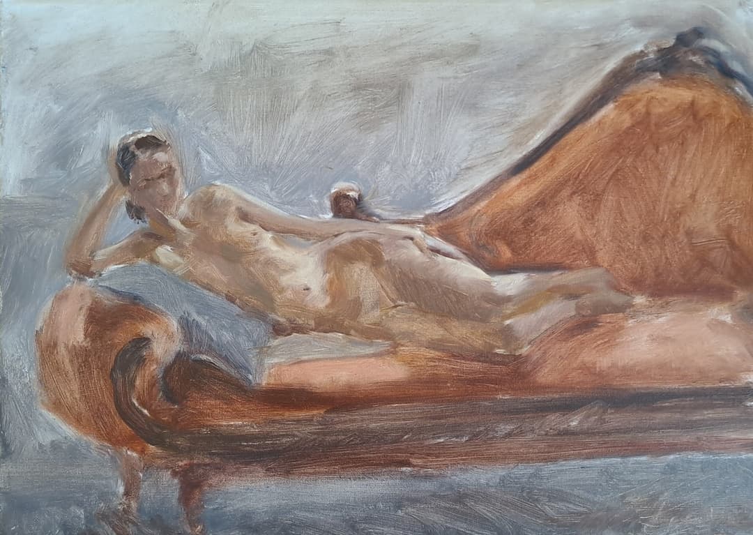 That red couch, oil on canvas, 2024