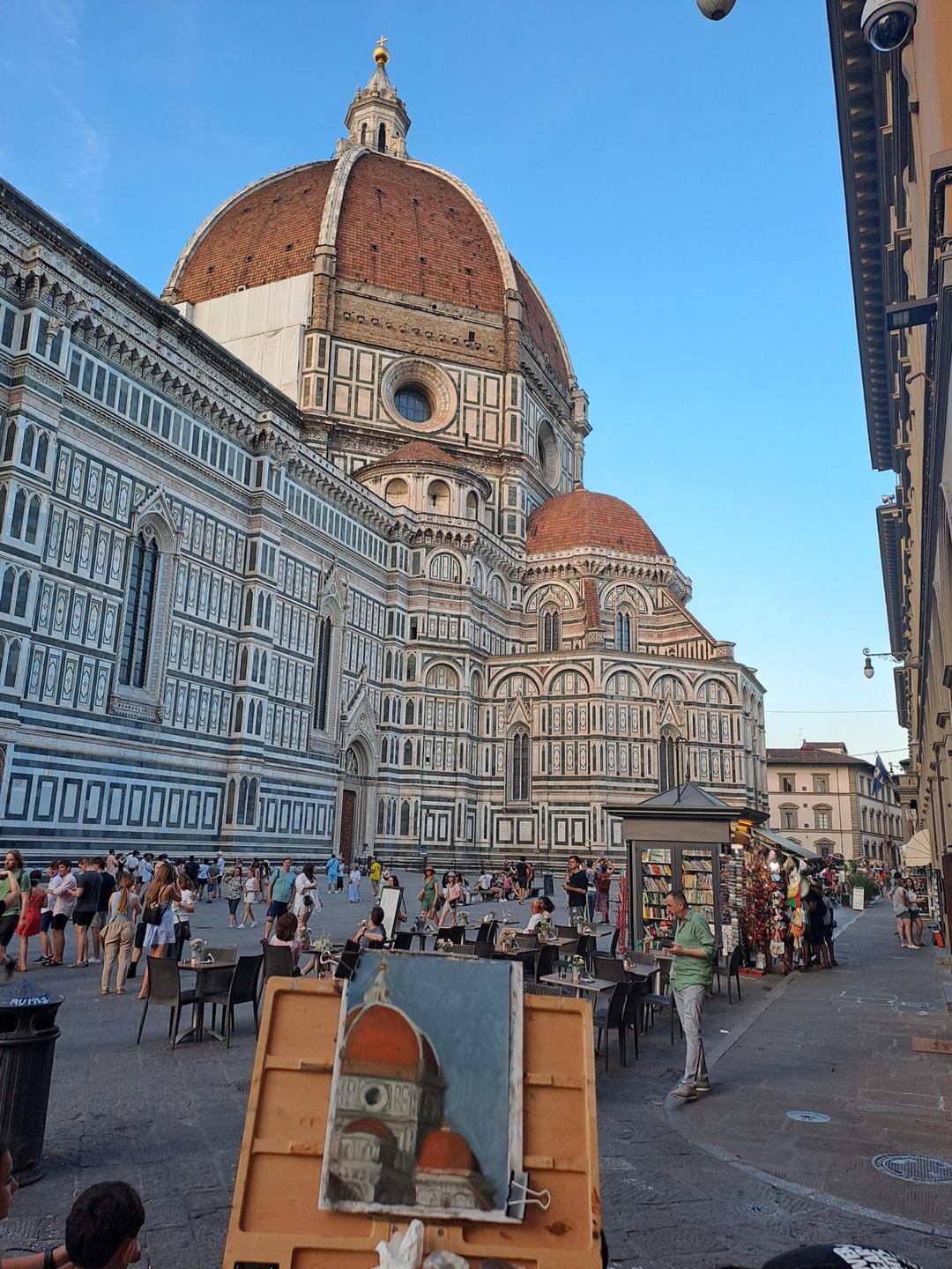 A small plein air painting of Florence Cathedral in front of the Duomo